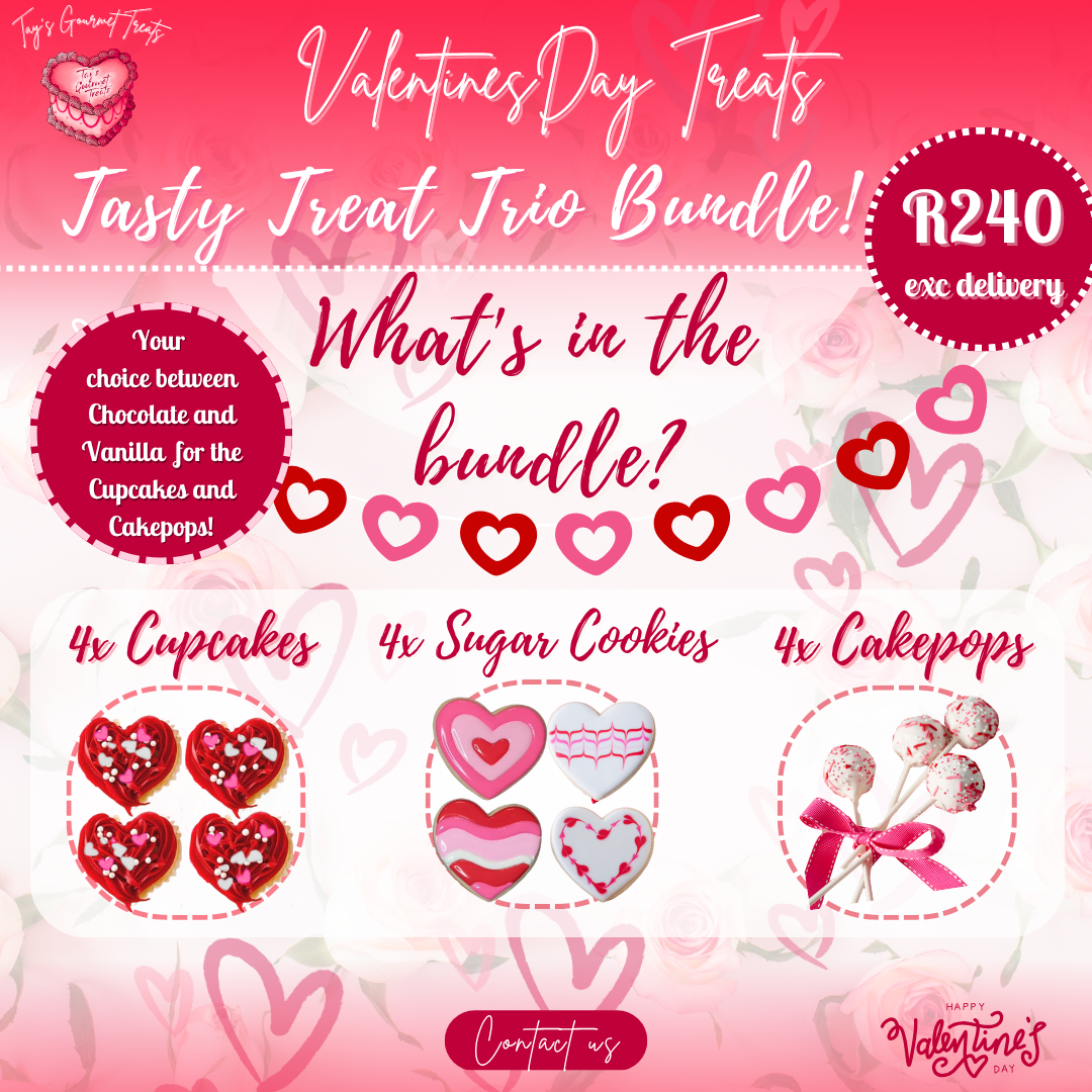 Valentine's Tasty Treat Trio Bundle with cupcakes, cookies and cakepops